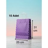 e ERTA Mor Benekli Kraft Çanta 25X31 cm 10 Adet Hediye Poşeti , Hediye Paketi Puantiyeli Kraft Kağıt Çanta - 25 x 31 cm
