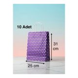 e Erta Mor Benekli Kraft Çanta 25x31 Cm 10 Adet Hediye Poşeti , Hediye Paketi Puantiyeli Kraft Kağıt Çanta