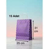 e ERTA Mor Benekli Kraft Çanta 25X31 cm 15 Adet Hediye Poşeti , Hediye Paketi Puantiyeli Kraft Kağıt Çanta - 25 x 31 cm