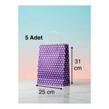 e Erta Mor Benekli Kraft Çanta 25x31 Cm 5 Adet Hediye Poşeti , Hediye Paketi Puantiyeli Kraft Kağıt Çanta