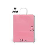 e Erta Pembe Renkli Kraft Çanta 25x31 Cm 15 Adet Hediye Poşeti , Hediye Paketi , Kraft Kağıt Çanta
