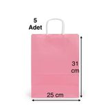 e Erta Pembe Renkli Kraft Çanta 25x31 Cm 5 Adet Hediye Poşeti , Hediye Paketi , Kraft Kağıt Çanta