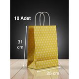 e ERTA Sarı Benekli Kraft Çanta 25X31 cm 10 Adet Hediye Poşeti ,hediye Paketi ,puantiyeli Kraft Kağıt Çanta - 25 x 31 cm