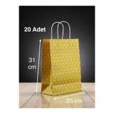e Erta Sarı Benekli Kraft Çanta 25x31 Cm 20 Adet Hediye Poşeti ,Hediye Paketi ,Puantiyeli Kraft Kağıt Çanta