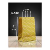 e Erta Sarı Benekli Kraft Çanta 25x31 Cm 5 Adet Hediye Poşeti ,Hediye Paketi ,Puantiyeli Kraft Kağıt Çanta
