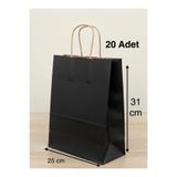 e Erta Siyah Renkli Kraft Çanta 25x31 Cm 20 Adet Hediye Poşeti , Hediye Paketi , Kraft Kağıt Çanta