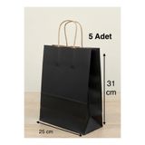 e Erta Siyah Renkli Kraft Çanta 25x31 Cm 5 Adet Hediye Poşeti , Hediye Paketi , Kraft Kağıt Çanta