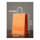 e Erta Turuncu Renkli Kraft Çanta 25x31 Cm 10 Adet Hediye Poşeti , Hediye Paketi , Kraft Kağıt Çanta