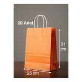 e Erta Turuncu Renkli Kraft Çanta 25x31 Cm 20 Adet Hediye Poşeti , Hediye Paketi , Kraft Kağıt Çanta