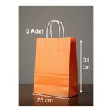 e Erta Turuncu Renkli Kraft Çanta 25x31 Cm 5 Adet Hediye Poşeti , Hediye Paketi , Kraft Kağıt Çanta