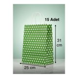 e Erta Yeşil Benekli Kraft Çanta 25x31 Cm 15 Adet Hediye Poşeti, Hediye Paketi Puantiyeli Kraft Kağıt Çanta