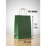 e ERTA Yeşil Renkli Kraft Çanta 25X31 cm -10 Adet- Hediye Poşeti , Hediye Paketi Kraft Kağıt Çanta - 25 x 31 cm