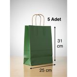 e ERTA Yeşil Renkli Kraft Çanta 25X31 cm -5 Adet- Hediye Poşeti , Hediye Paketi Kraft Kağıt Çanta - 25 x 31 cm