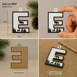 E Harf Yılbaşı Süsü – Mdf Çam Ağacı Desenli Asılabilir Dekor (5X5 Cm)