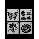E Hobici Çiçek Temalı Stencil Şablon Seti – 4 Parça (7,6 x 7,6 Cm) - - - Gri