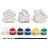 E Hobici Ehobici Taş Boyama Seti Büyük Kış Evleri 6 Renk Akrilik Boya 5ml + Fırça - Karışık Çok Renkli