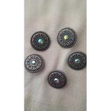 Ǝe Ilcare Antık Gümüş Kaplama Taşlı Metal Düğme 24 Mm 5 Adet
