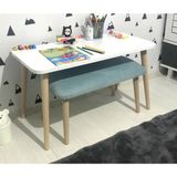 E-Koc Wood Design Lilyum Çoçuk Çalışma Masası 1 Adet Puf Etkinlik Masası Aktivite Masa Takımı - Beyaz - Ahşap - 40*80
