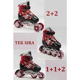 E-Life Home 2+2 Işıklı Metal Alıştırma Pateni Unisex Cinsiyetli 4 Tekerlekli Çanta Hediyeli - Kırmızı - 34 - 37