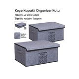 E-LİFE HOME 2'li Çok Amaçlı Keçe Kapaklı Katlanır Kutu Giysi Hurçu Dolap İçi Organizeri Gri