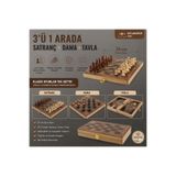 e-life Lüks Ahşap 3'ü 1 Arada Satranç Dama Tavla Seti Katlanabilir Kilitli Seyahat Oyun Takımı 24x24 cm