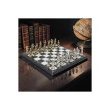 e-life Lüks Metal Satranç Takımı Osmanlı Bizans Figürlü Gold Krom Siyah Mermer 20x20 Premium Dekor Set