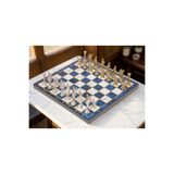 e-life Lüks Metal Satranç Takımı Pegasus Figürlü Krom Kaplama Gök Mavi Mermer Desenli 20x20 Premium Set