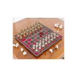 e-life Lüks Metal Satranç Takımı Pegasus Figürlü Krom Kaplama Kırmızı Mermer Desenli 20x20 Premium Set