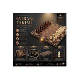 e-life Lüks Mozaik Desenli Ahşap Manyetik Satranç Takımı 29 Cm Katlanabilir Premium Oyun & Hediye Seti