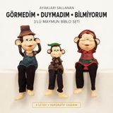 E-life shop Ayakları Sallanan 3'lü Maymun Biblo Görmedim Duymadım Bilmiyorum Dekoratif Obje Masa Süsü Seti 3 Boy