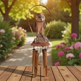 E-life shop El Yapımı Doğal Ahşap & Coconut Baykuş Tasarımlı Rüzgar Çanı 90cm Balkon Bahçe Dekoru Hediyelik Ürün