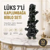 E-life shop Lüks 7'li Kaplumbağa Biblo 32 cm Feng Shui Şans Bereket Dekoratif Heykel Ev Ofis Hediyesi