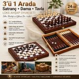 e-life shop Lüks Ahşap 3ü 1 Arada Satranç Dama Tavla Seti Katlanabilir Kilitli Oyun & Eğlence Takımı 24 cm MDL 2