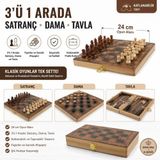 E-life shop Lüks Ahşap 3ü 1 Arada Satranç Dama Tavla Seti Katlanabilir Kilitli Oyun & Eğlence Takımı 24 cm
