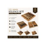 e-life shop Lüks Ahşap Klasik Katlanabilir 3’ü 1 Arada Satranç Dama Tavla Seti Kilitli 34 x 34 cm Oyun Takımı