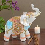 E-life shop Lüks Ayna & Nakış İşlemeli Feng Shui Şans Getiren Fil Heykeli Dekoratif Biblo 18 cm Yeni Ev Hediyesi