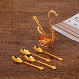 E-life shop Lüks İskandinav Kuğu Tutuculu 6’lı Tatlı Kahve Çay Kaşığı Seti Nakış İşleme Detaylı Gold Set
