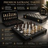 E-life shop Lüks Mermer Görünümlü Ahşap Manyetik Satranç Takımı 29 cm Katlanabilir Yuvalı Premium Satranç Seti