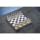 E-life shop Lüks Metal Satranç Takımı Krom Kaplama Roma Ordusu Figür & Gök Mavi Mermer Desenli Tahta 20 cm.