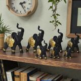 E-life shop Lüks Motif İşlemeli 7’li Feng Shui Şans ve Bereket Fil Biblo Heykel Seti Yeni Ev & Ofis Hediyesi 2
