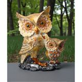 E-life shop Lüks Motif İşlemeli Aynalı Feng Shui 2’li Baykuş Heykeli 23 cm Reçine Biblo Yeni & Ev Ofis Hediyesi