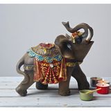 E-life shop Lüks Nakış İşlemeli Feng Shui Şans Getiren Fil Heykeli Dekoratif Biblo 18 cm. Yeni Yıl & Ev Hediyesi
