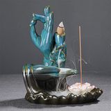 E-life shop Lüks Seramik Şanslı El Tasarım Geri Akış Tütsülük Tütsü Şelalesi Dekoratif Biblo Ofis Hediyesi 19 cm