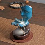 E-life shop Lüks Seramik Yüz Mask Tasarım Geri Akış Tütsülük Tütsü Şelalesi Dekoratif Biblo Ofis Hediyesi 17 cm.