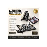e-life shop Manyetik Satranç Dama Tavla 3'lü Set 32 cm Katlanabilir Taşınabilir Zeka Oyunu Eğitici Oyun Seti