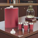 E-life shop Paslanmaz Çelik İçki Matarası 4 Shot Bardak & Huni Seti 8Oz 240 ml Kamp Outdoor Cep Matarası Kırmızı