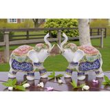 E-life shop Renkli Nakış İşlemeli 2’li Feng Shui Şans Bereket Fil Heykel Seti Dekoratif Biblo Ev Hediyesi 14 cm.