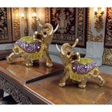 E-life shop Yaldız İşlemeli Feng Shui Bereket Sembolü 2'li Fil Heykeli Dekoratif Biblo Ev Ofis Masa Süsü 10 cm.