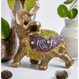 E-life shop Yaldız İşlemeli Feng Shui Bereket Sembolü Fil Heykeli Dekoratif Biblo Ev & Ofis Hediyesi 15 cm.