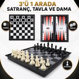 e-life shop Yüksek Kalite Manyetik Satranç/Dama/Tavla 3’ü 1 Arada Katlanabilir Eğitici Zeka Oyunu Seti 32 cm